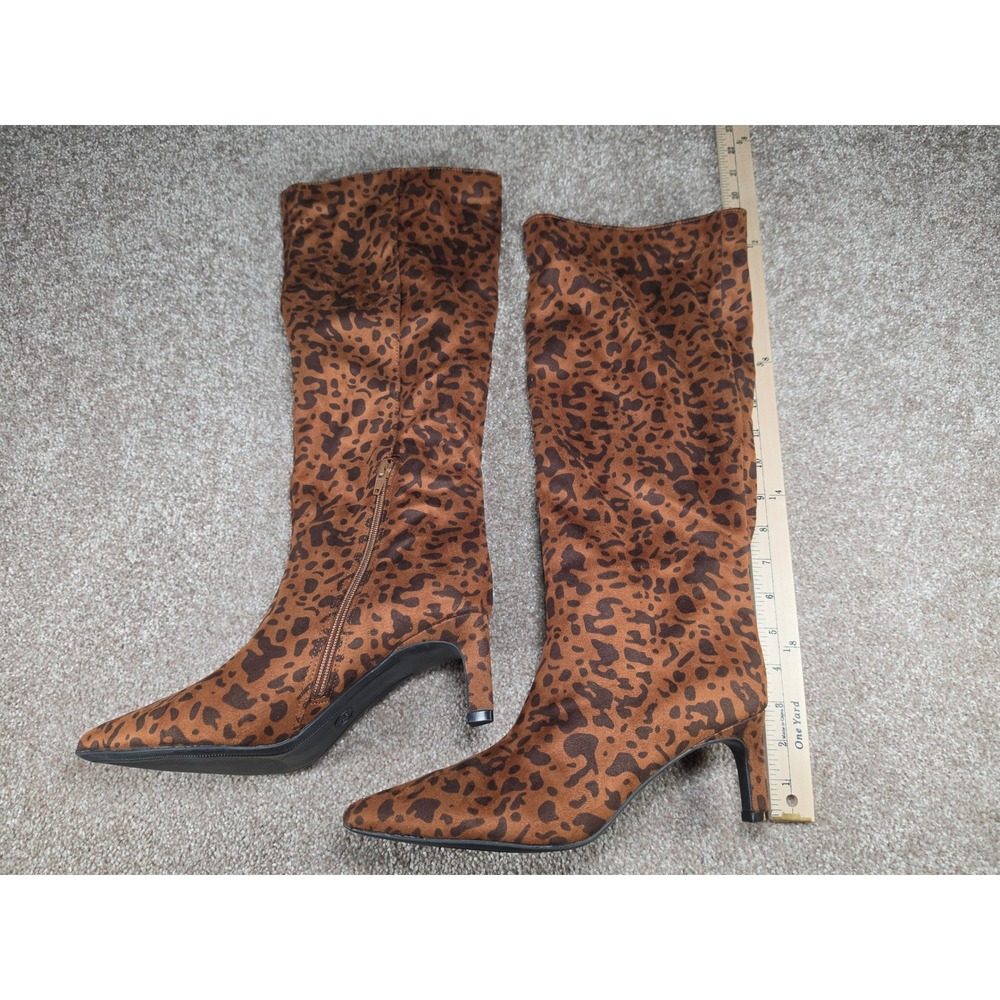 A New Day Womens Leopard Print Tall Boots Pointed Toe Kitten Heel Brown Size 8.5